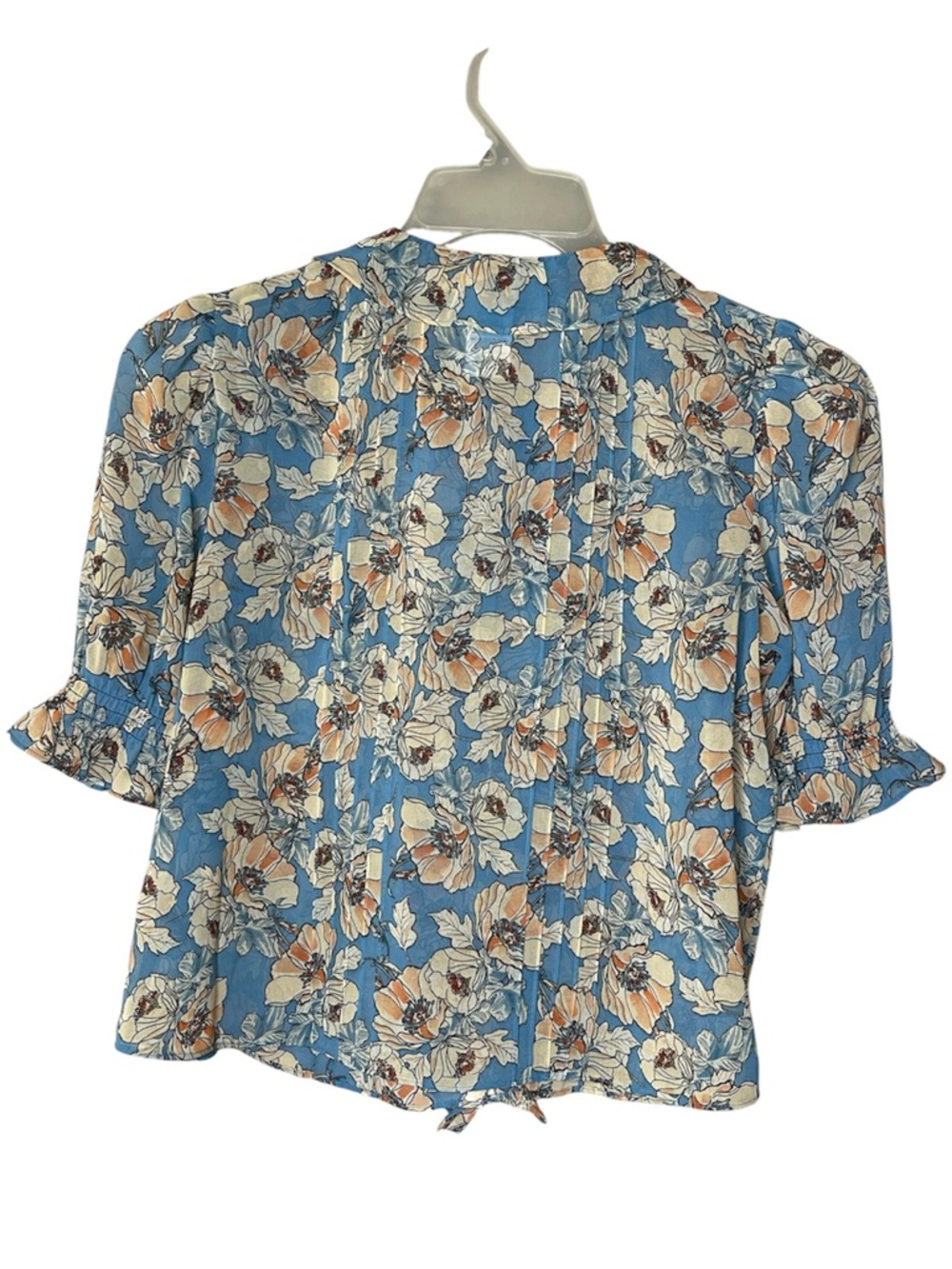 Cabi Cherish Blue Floral Ruffle Blouse Sz S - Picture 3 of 5